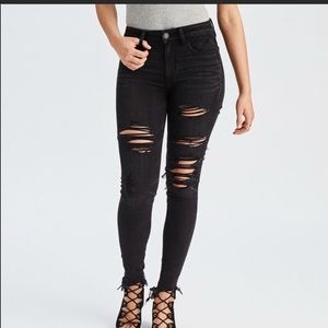 American Eagle black distressed high waisted jeans